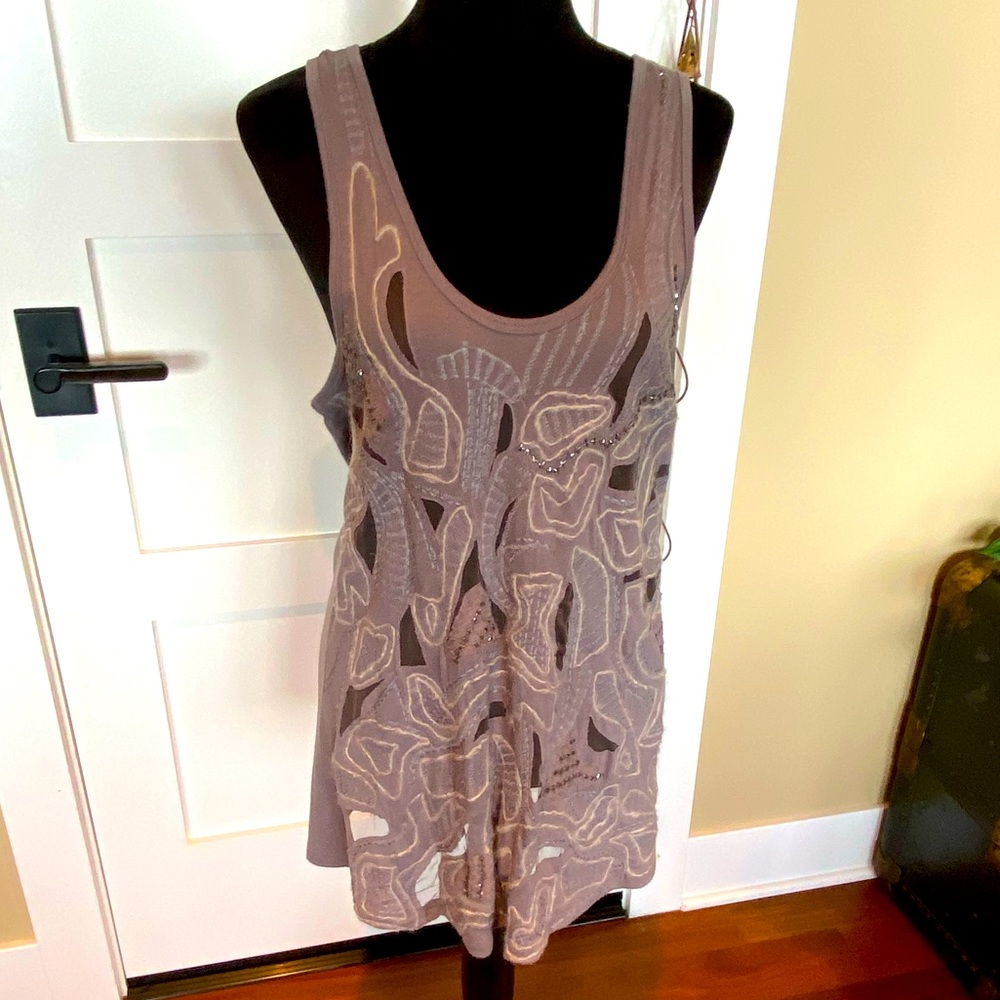 Sains Anthropologie Racerback Scoop Neck Tank Top Embroidered & Beaded Sz Large